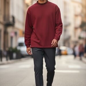 Wedge Golf Mens Med Layered Look Mock Neck Pullover Long Sleeve Stretch Dark Red